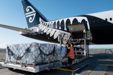 Air New Zealand Cargo staff loading a PMC onto 787 aircraft