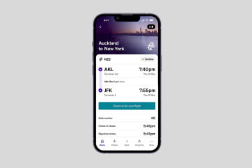 International flight details in the Air NZ app.