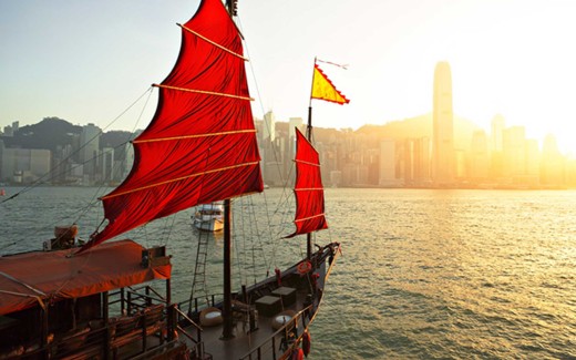 A boat along Hong Kong Harbour, Hong Kong