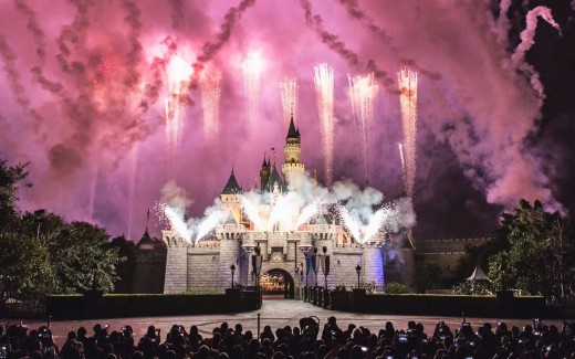 Fireworks lighting up the sky in Disneyland Hong Kong