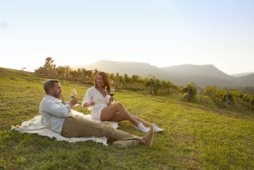 Hunter Valley, couple enjoying food and wine, NSW, Australia