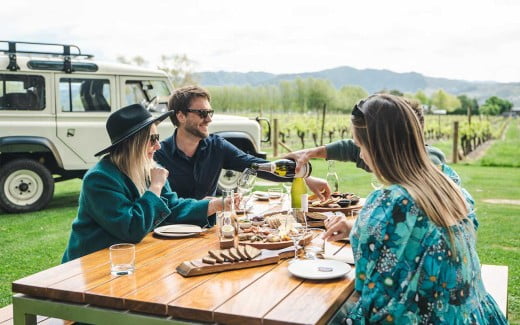Dining at Cloudy Bay winery in Blenheim, Marlborough, New Zealand