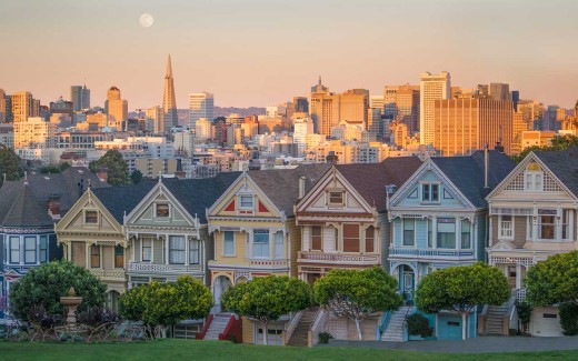 A row of colorful houses, called The Painted Ladies in San Francisco, USA