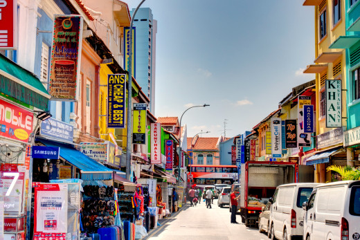 Colorful stores in Little India, Singapore