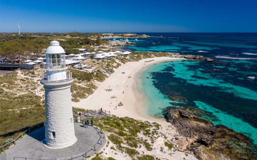 A lighthouse in Pinky Beach, Rottnest Island, Perth, Western Australia