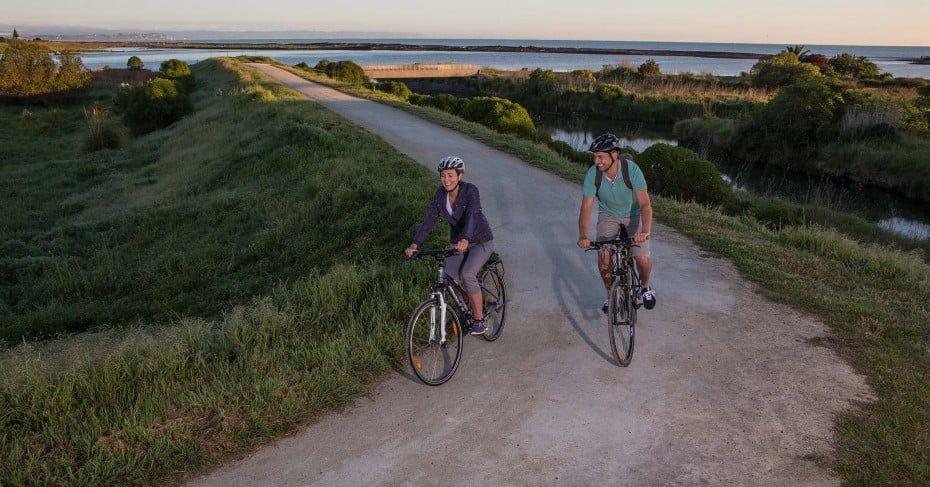 A couple cycling on the Hawke's Bay Cycle Trail. 
