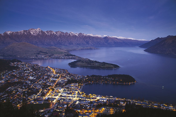 Aerial view of Queenstown, New Zealand. 