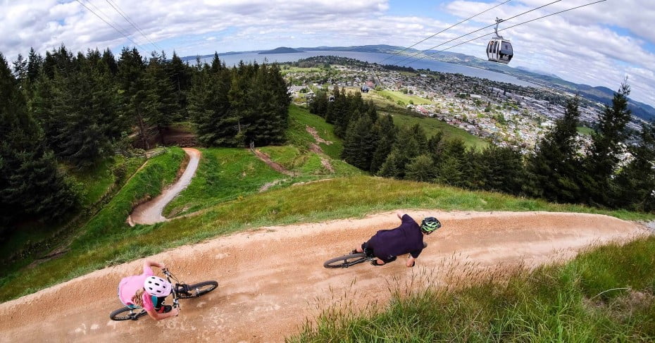 Cyclists at Skyline Gravity Park, Rotorua. 
