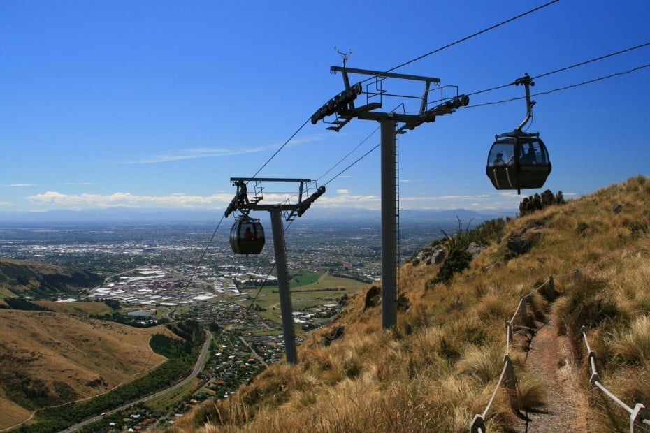The Christchurch Gondola traverses the slopes of Mount Cavendish in the Port Hills.