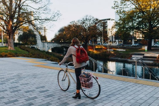 Girl on bike, the Terrace, Christchurch. 