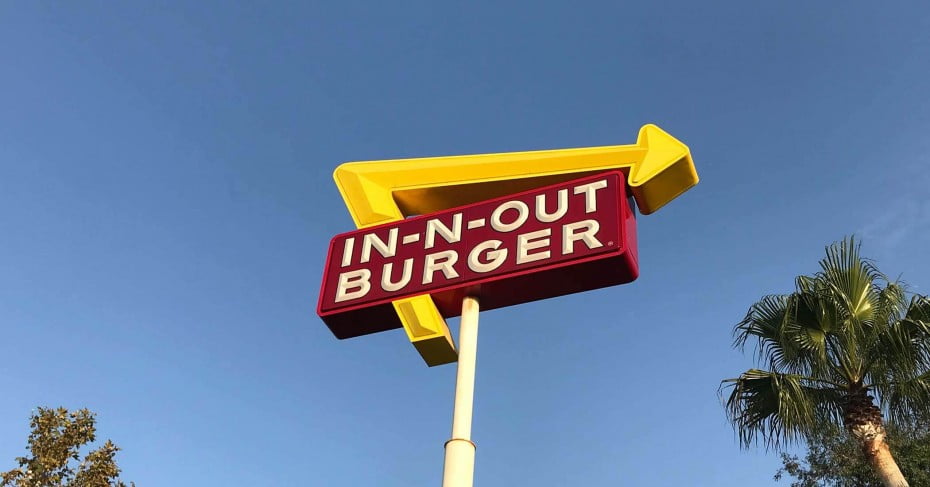 In n Out Burger sign, California. 