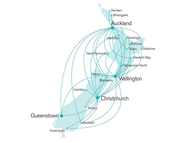 Air New Zealand domestic route map