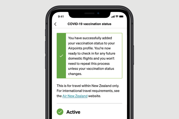 Show proof of vaccination status in the Air NZ mobile app.
